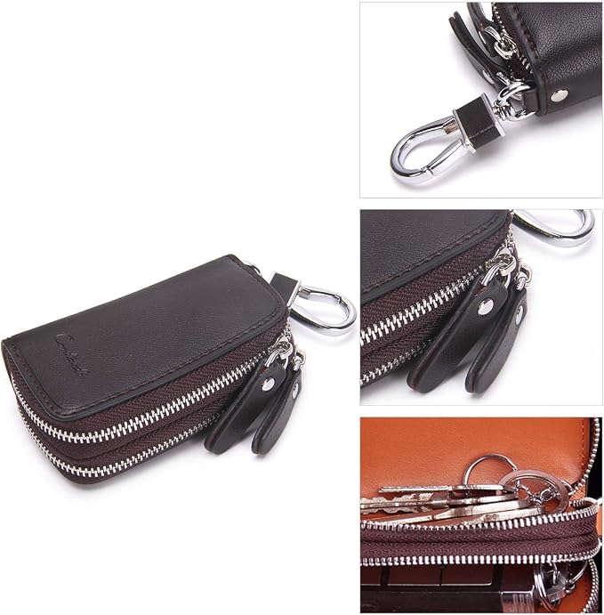 CONTACTS Car Key Case Small Leather Double Zipper Key Holder - Image 5
