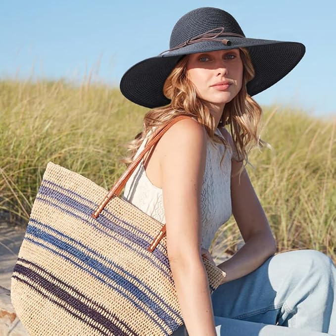 DRESHOW Beach Hats for Women Big Straw Wide Brim Summer Hat Floppy Foldable - Image 5