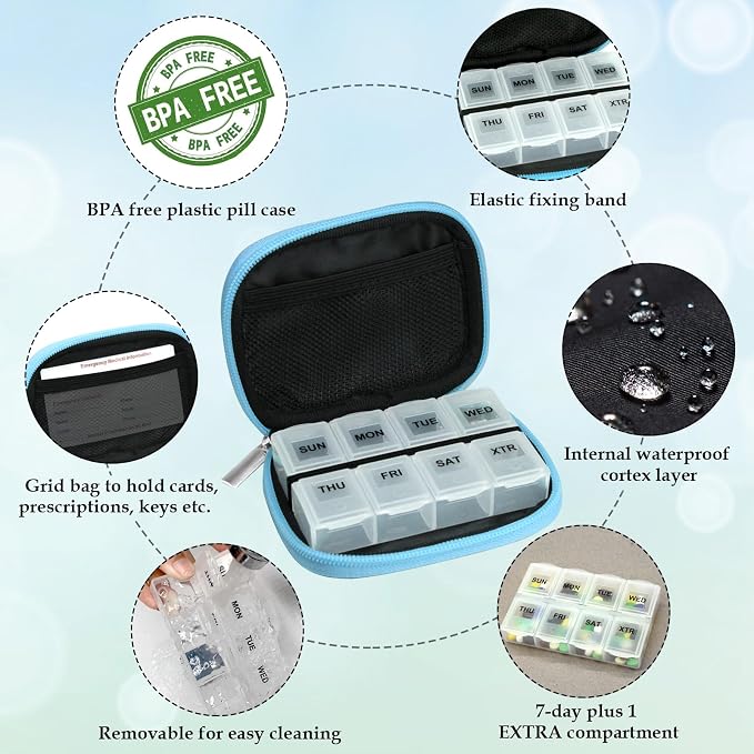 Serfeymi Weekly Travel Pill Organizer Pill Case - Image 4