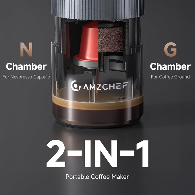 AMZCHEF Portable Espresso Machine w/ 9000mAh Battery & USB-C, 2-in-1 Travel - Image 4