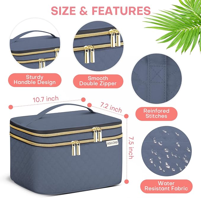 Large Makeup Bag with Mirror Double Layer Travel Make Up Organizer Case - Image 6