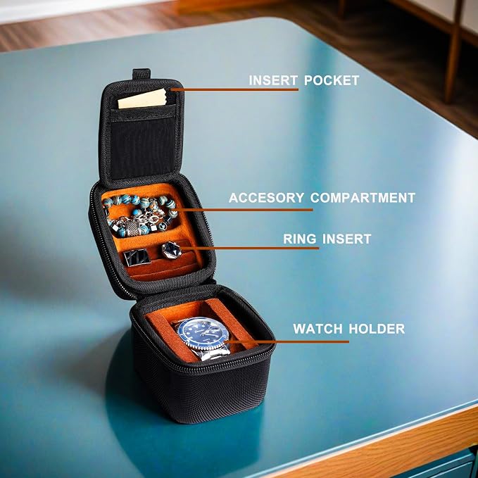 single watch travel case, hard watch case with/compartment - Image 3