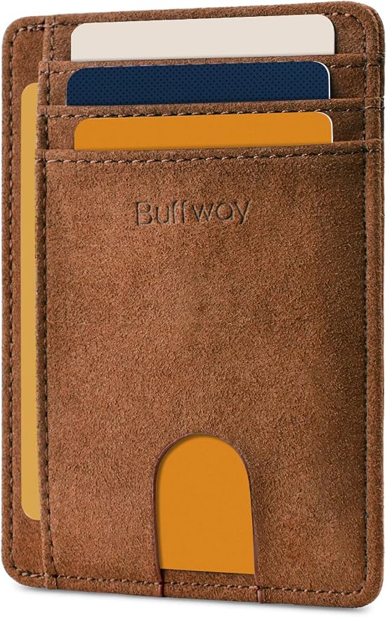 Buffway Slim Minimalist Front Pocket RFID Blocking Leather Wallets by Buffway