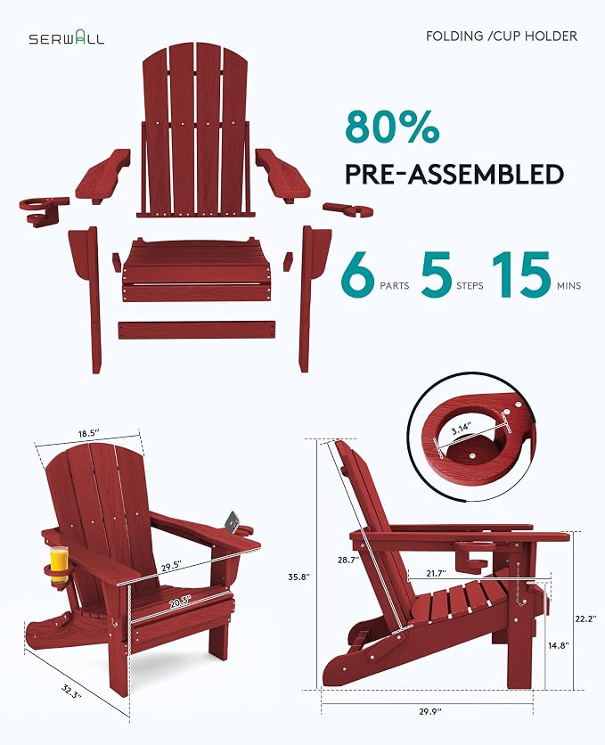 SERWALL Adirondack Chair with Cup Holders - Image 3