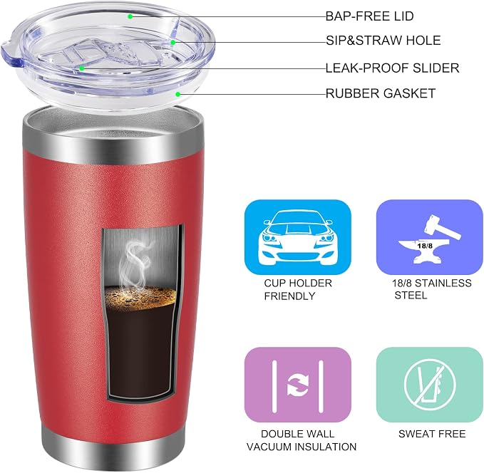 VEGOND 20oz Tumbler with Lid and Straw Stainless Steel Tumbler Cup Bulk Vacuum - Image 2