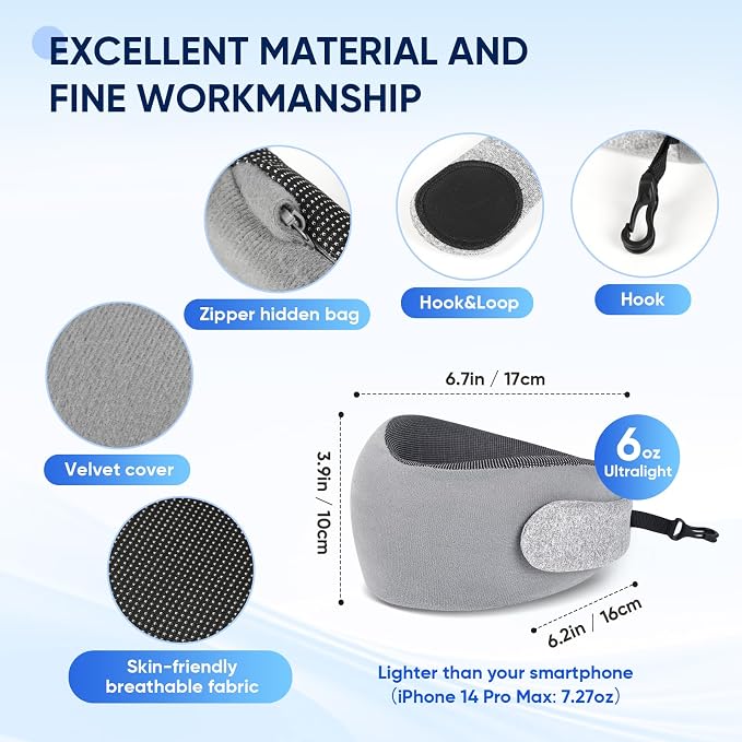 Compact Travel Pillow with Adjustable Straps & Washable Cover, Portable Neck - Image 6