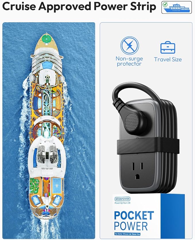 Travel Power Strip with USB C Port, NTONPOWER Flat Plug Extension Cord with 4 - Image 3