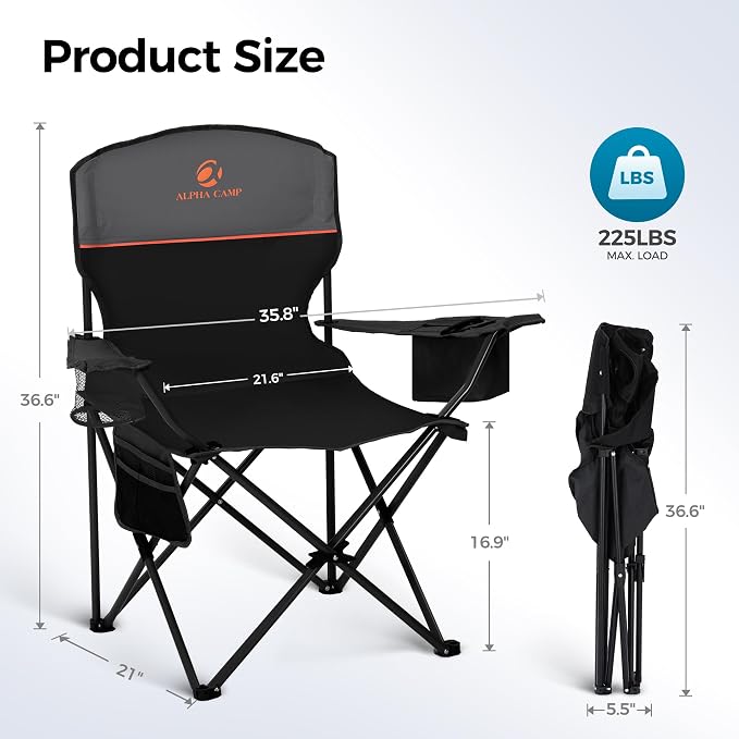 ALPHA CAMP Camping Chair 2 Pack Portable Chair - Image 3