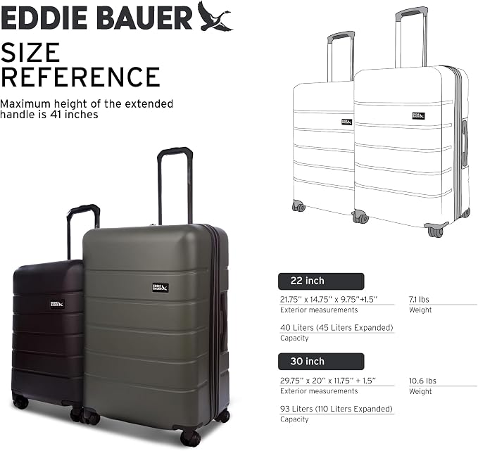 Eddie Bauer Glacier Carry-On 22" and Checked 30" Luggage | Hardside | Spinner - Image 4