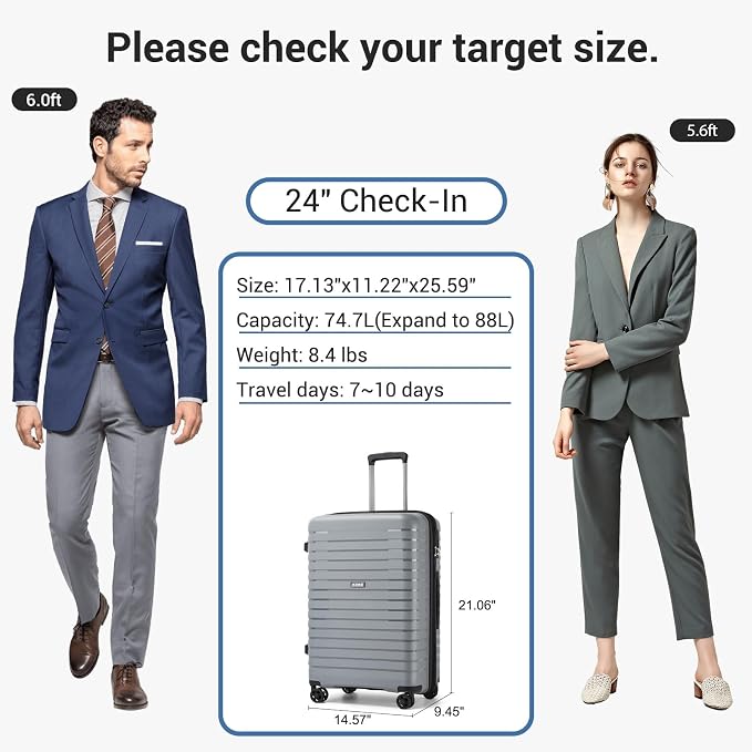 Kono 24 Inch Expandable Luggage Suitcase - Image 8