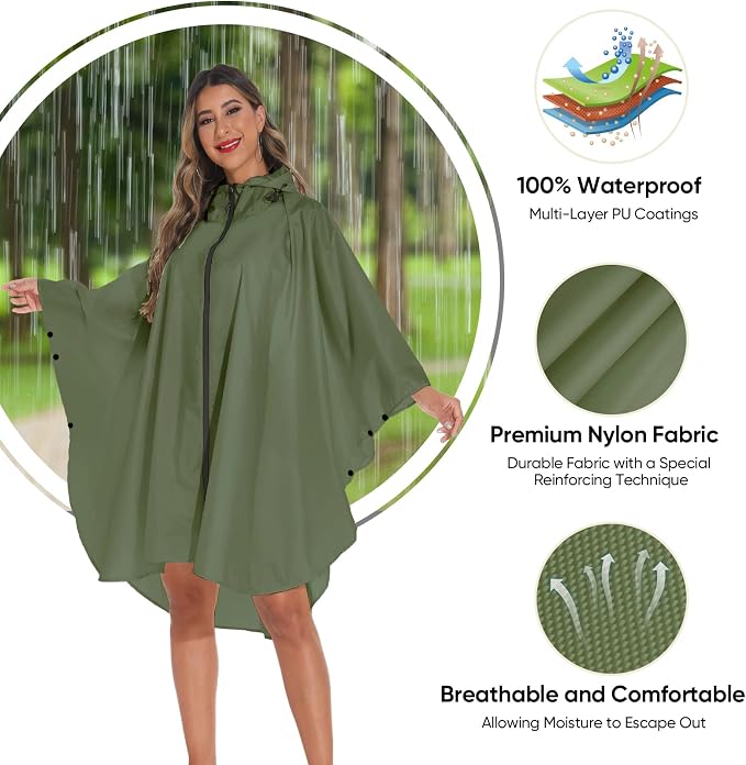 PTEROMY Hooded Rain Poncho for Adult - Image 4