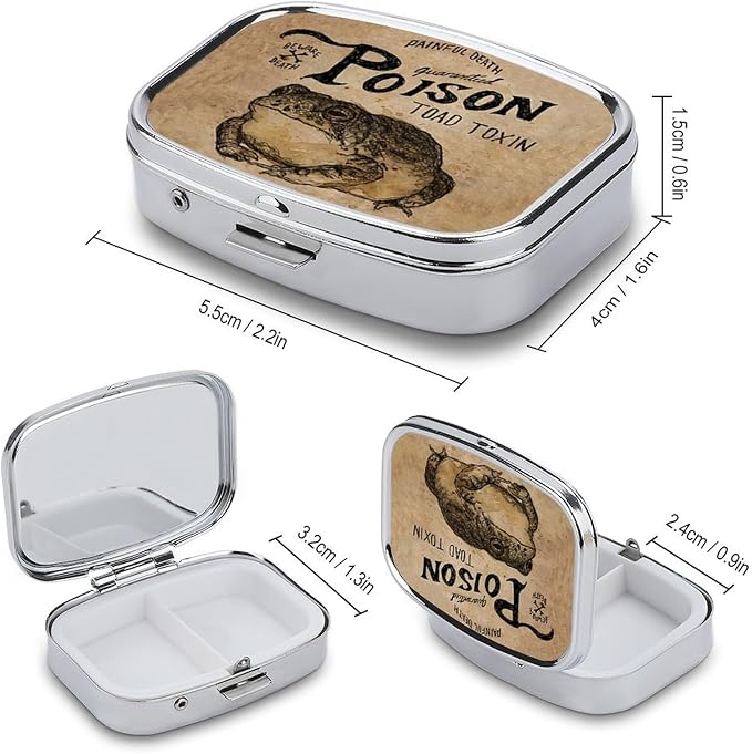 Metal 2 Compartment Pill Organizer Travel Friendly Portable Compact Pill Box - Image 3