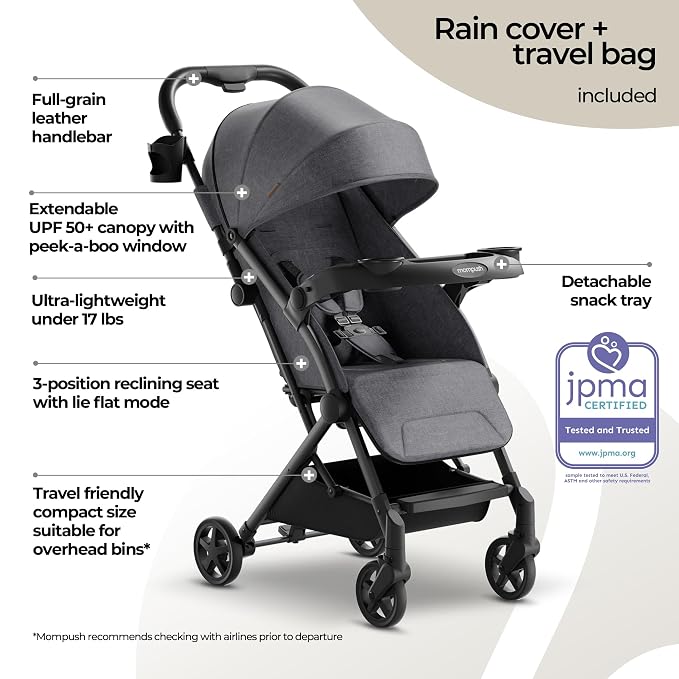 Mompush Lithe V2 Lightweight Travel Stroller, Compact Foldable Baby Stroller - Image 5