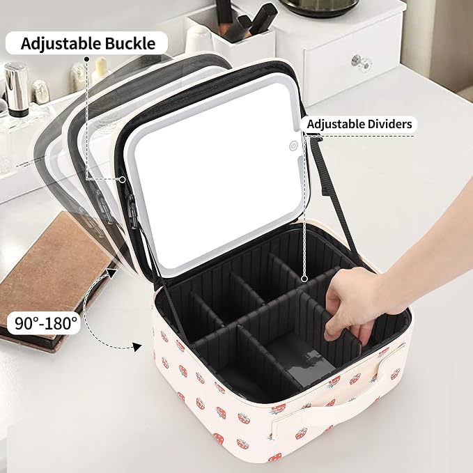 Makeup Bag With LED Mirror, Travel Makeup Case with Light up Mirror Fashion - Image 4