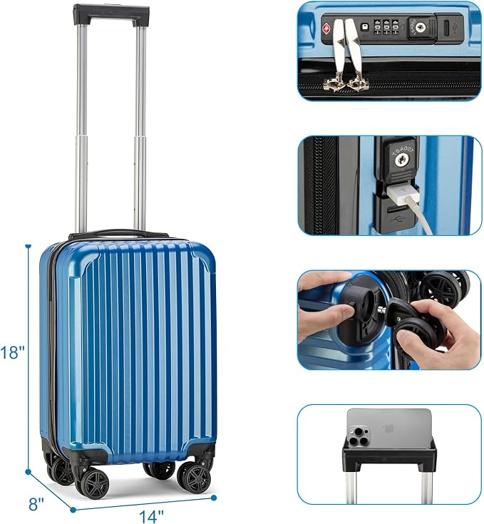 Personal Item Suitcase 18x14x8 Inches Hardside Built In TSA Lock & USB Port - Image 4