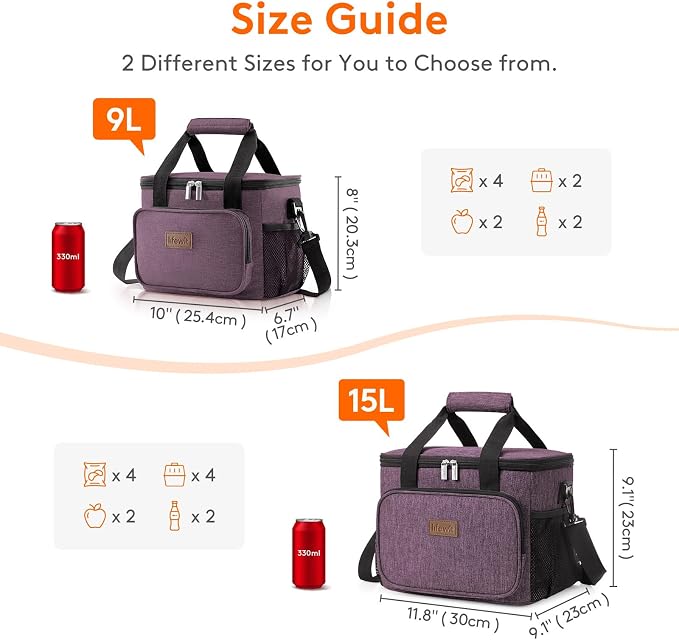 Lifewit Medium Lunch Bag Insulated Lunch Box Soft Cooler Cooling Tote - Image 3