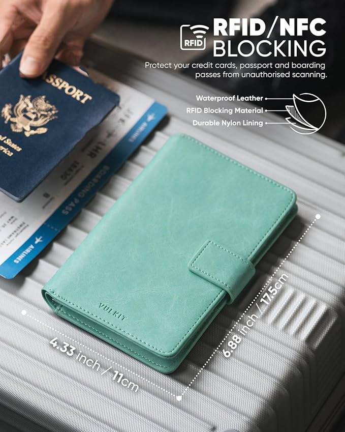 VULKIT Passport Holder with Airtag Holder RFID Blocking Passport Wallet Travel - Image 3