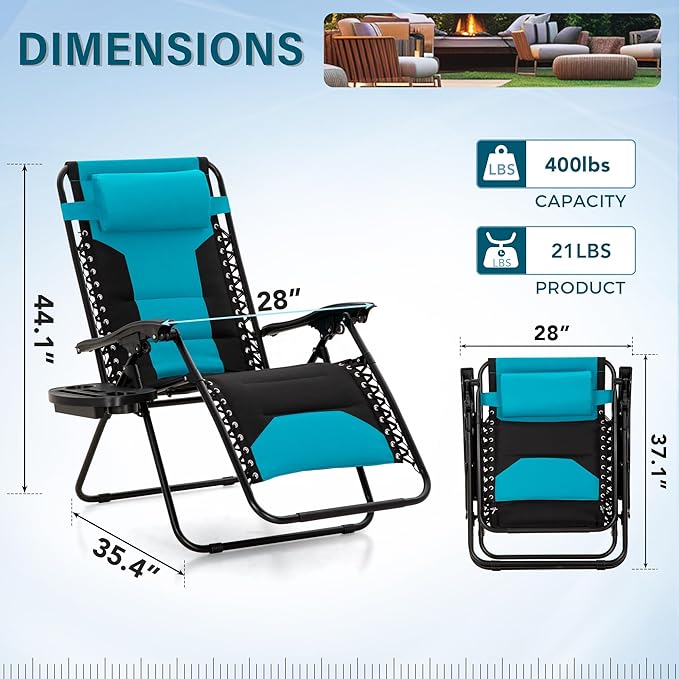 MFSTUDIO Padded Zero Gravity Chair Set of 2, Folding Patio Lounge Recliner - Image 3