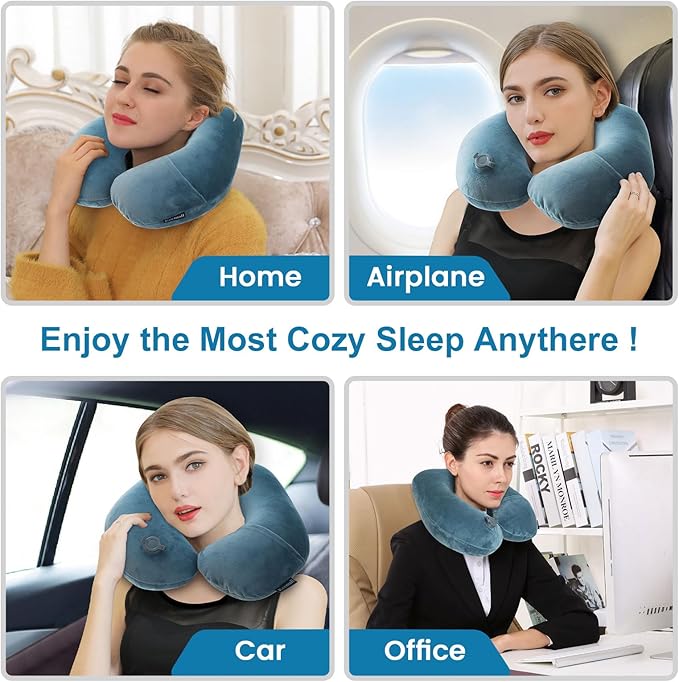 Inflatable Travel Neck Pillow for Airplane Train Car Washable Pillowcase U - Image 5