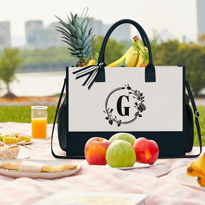 TOPDesign Personalized Initial Canvas Tote Bag, - Image 6