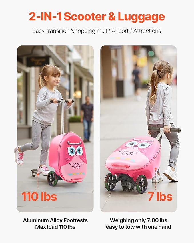 VEVOR Ride-on Luggage, 20 L Capacity, 20 Inches Kids Scooter Suitcase - Image 4