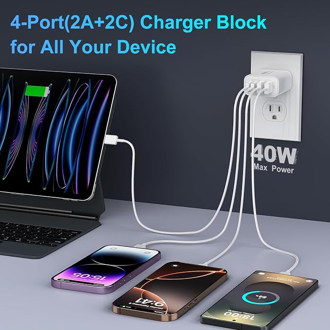 USB C Fast Charger Block, iPhone Charger Fast Charging Blocks 40W Multi Port - Image 4
