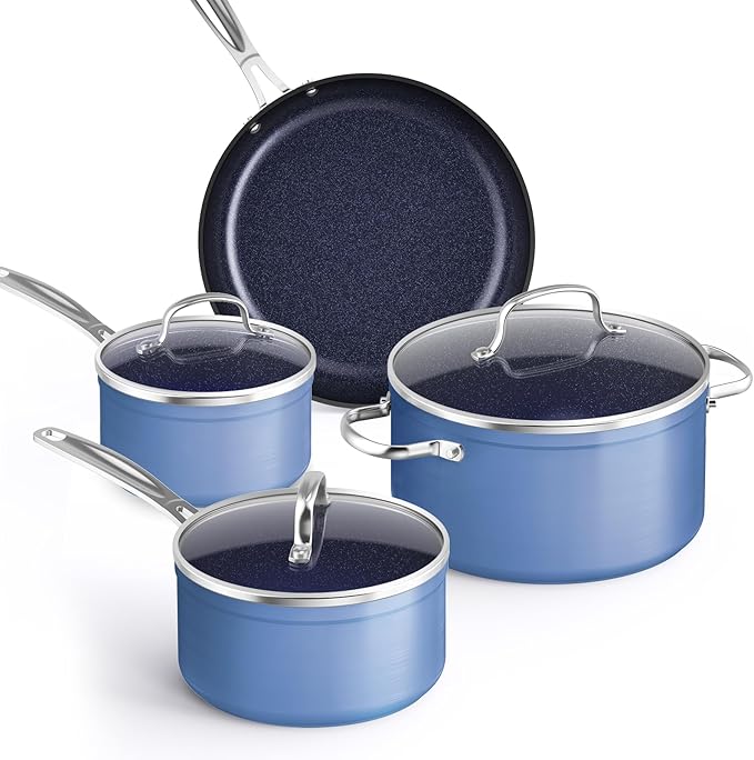 Nuwave Healthy Duralon Blue Ceramic Nonstick Coated 7pc Cookware Set, by NuWave