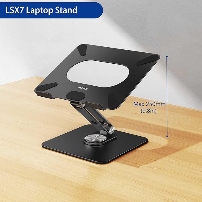 BESIGN LSX7 Laptop Stand with 360 Rotating Base, Ergonomic Adjustable Notebook - Image 5