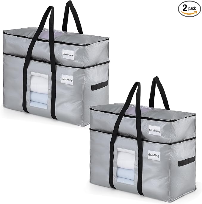 TAILI 2 Tier Extra Large Moving Bags, 2 Pack Silver Heavy Duty Totes by TAILI