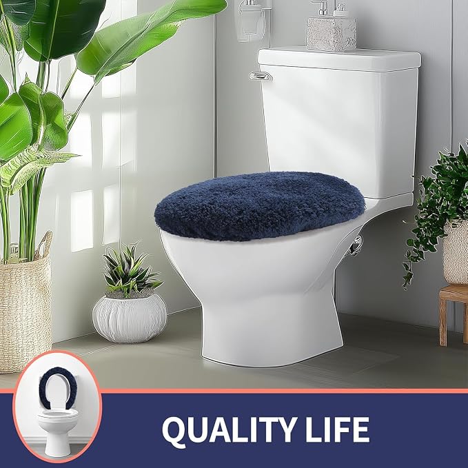 Microfiber Elongated Toilet Seat Cover 19.5"x 15" Machine Washable Solid Toilet - Image 7