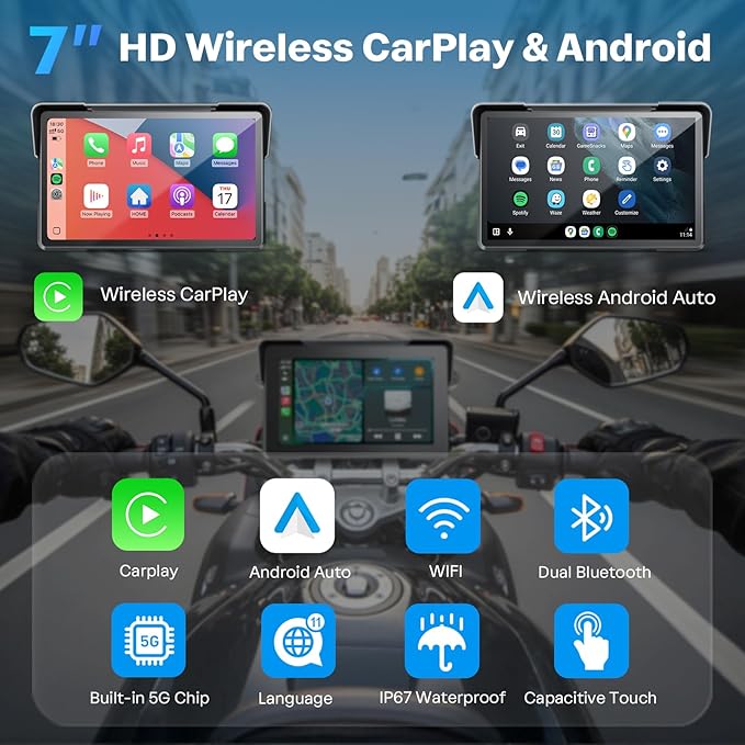 WonVon 7 Inch Wireless Motorcycle Carplay GPS Navigation System - Image 2
