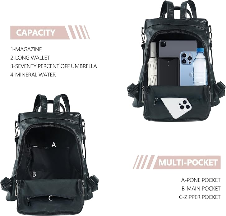 Women Backpack Purse PU Leather Anti-theft Casual Shoulder Bag Fashion Ladies - Image 6