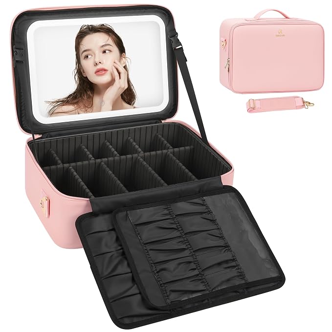 Relavel Makeup Bag with LED Mirror, 16.2 inches Large Professional Makeup Case - Image 8