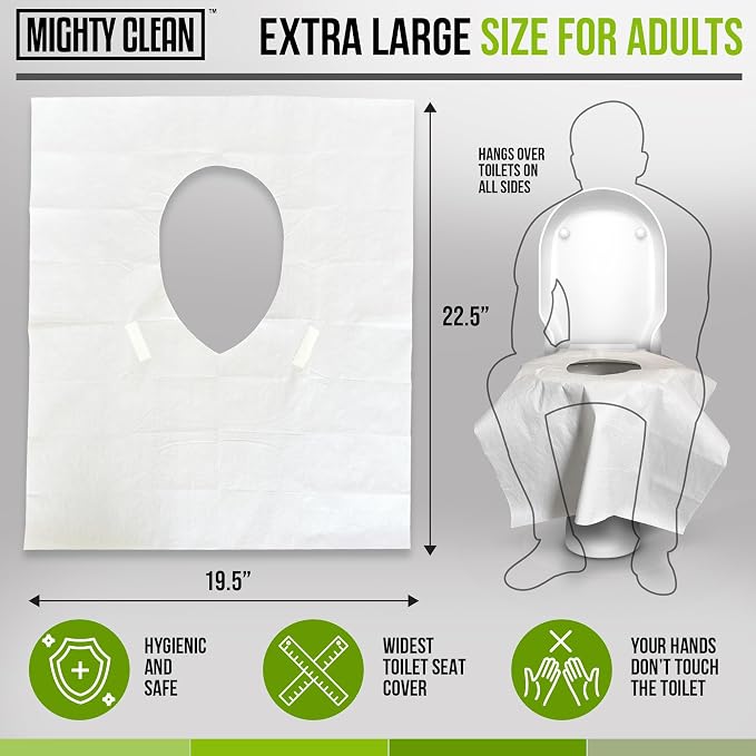 XL Disposable Toilet Seat Covers by Mighty Clean｜100% Waterproof ｜Individually - Image 2