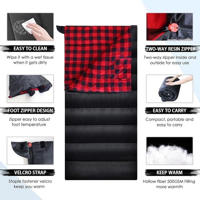 0 Degree Sleeping Bag Cotton Flannel Winter Cold Weather - Image 4