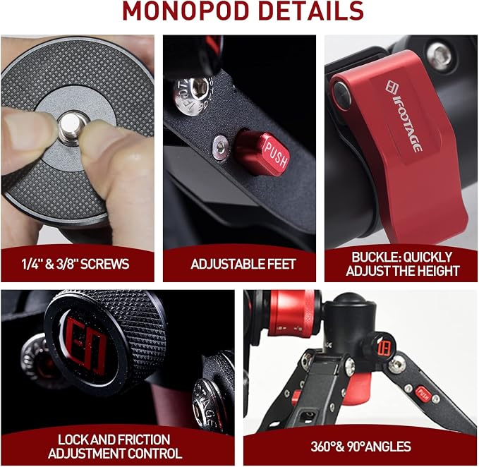 IFOOTAGE Monopod with Feet, 59’’ Lightweight Telescopic Carbon Fiber Camera - Image 7