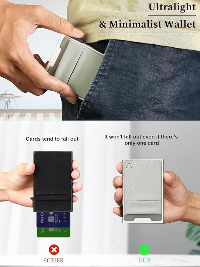 Slim Wallet for Men and Women, Pop Up Credit Card Wallet Metal Minimalist Cards - Image 5