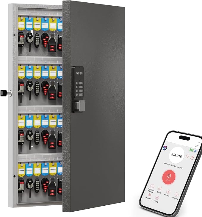 WeHere 96 Key Lock Box Wall Mount, APP Bluetooth/OTP/Wi-Fi/Fixed Code/Key Unlock by WeHereSmartBoxLock