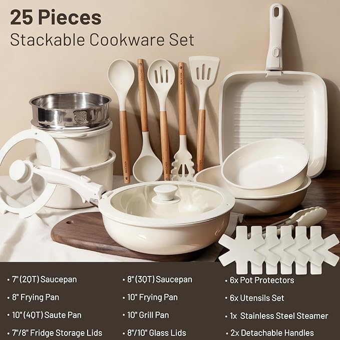KIKCOIN Ceramic Nonstick Pots and Pans Set - Image 2