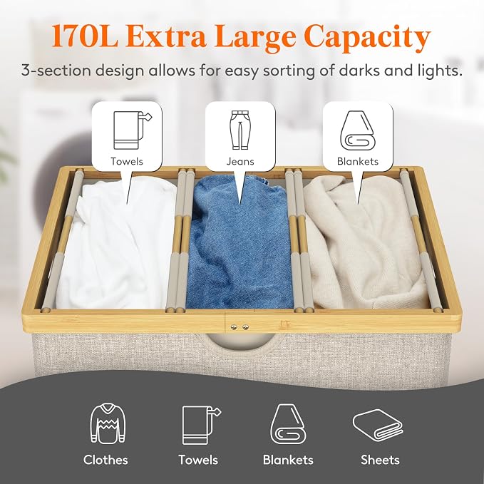 Lifewit 170L Triple Laundry Hamper - Image 2