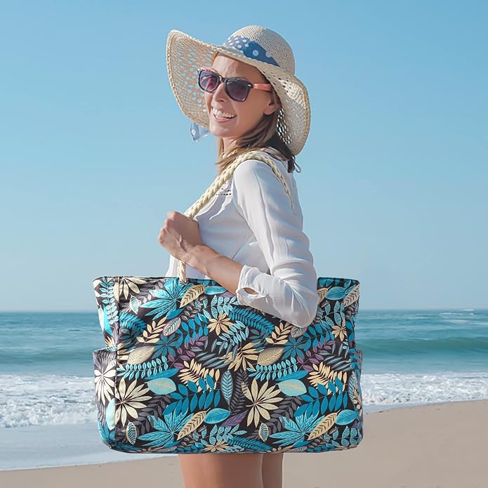 Becokan Beach Bags for Women Large Waterproof Beach Tote Bag Zipper Beach Bags - Image 6