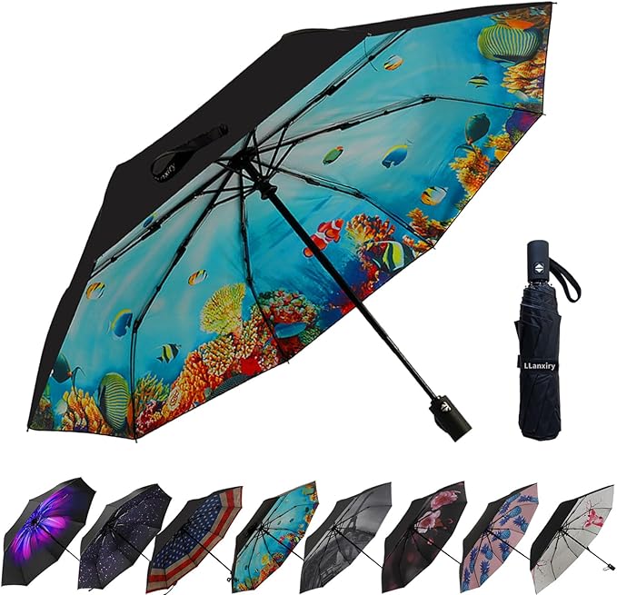 LLanxiry Compact Travel Umbrella, Mini Windproof Umbrellas by LLanxiry