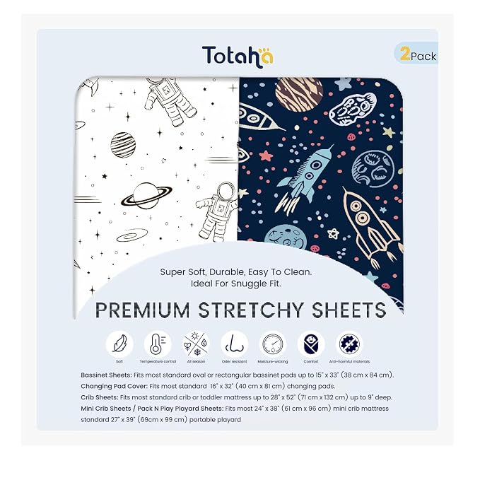 TotAha Premium Stretchy Space Crib Sheets-Hypoallergenic, Silky Comfort by TotAha%7CUnitedStates