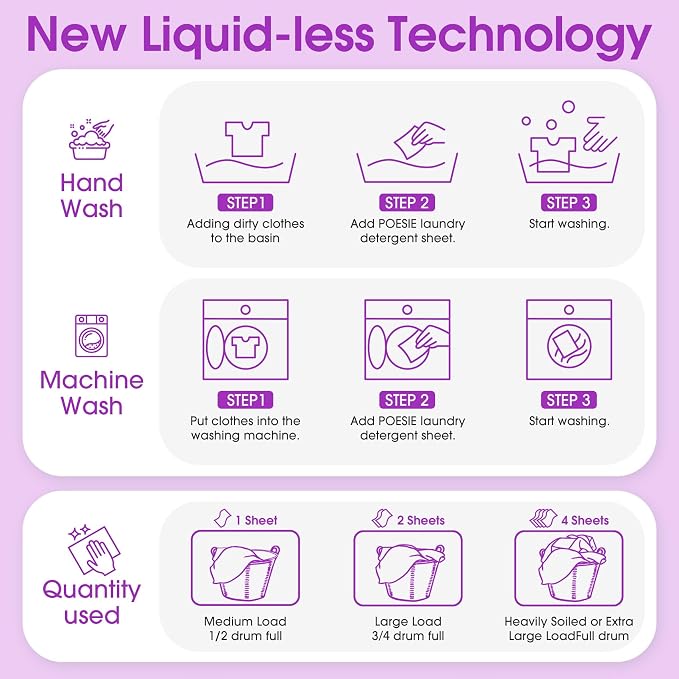 Poesie Laundry Detergent Sheets Lavender Scent 160 Sheets 80 Large Loads Soap - Image 5