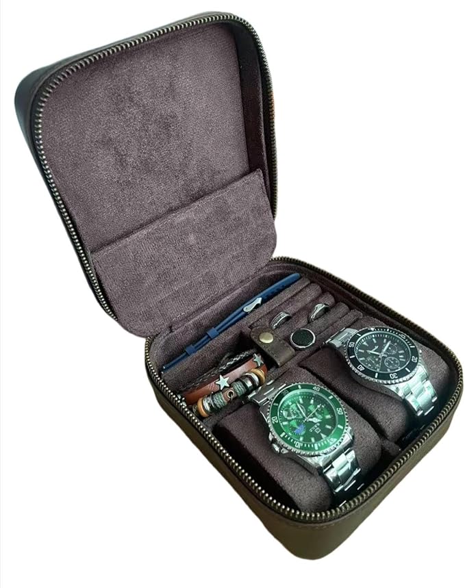 Watch Travel Case for Men, Genuine Leather Watch Case Travel Jewelry Case by UPRESYE