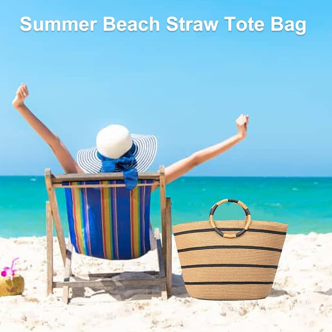 Beach Bags for Women Straw Tote Bag Summer Beach Bag Large Woven Straw Tote for - Image 4