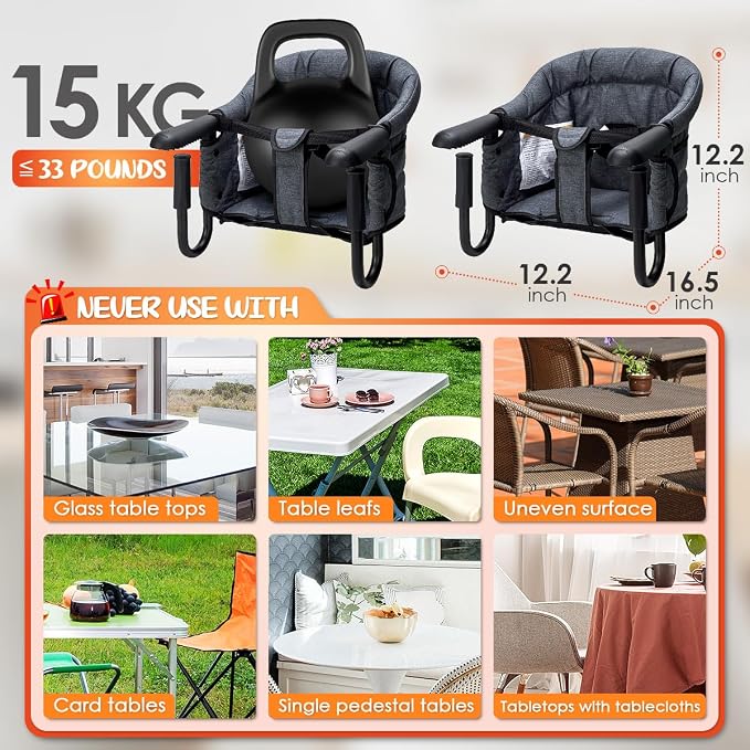 Hook On Chair with Removable Dining Tray, Portable Hook-On Chairs with Storage - Image 4