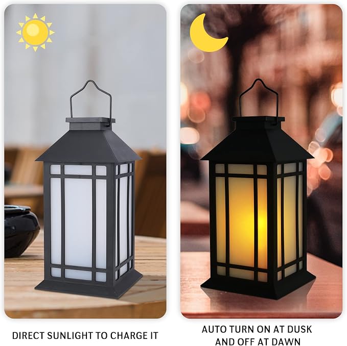 11" Solar Lantern Outdoor Garden Hanging Lanterns Waterproof LED Vintage - Image 3