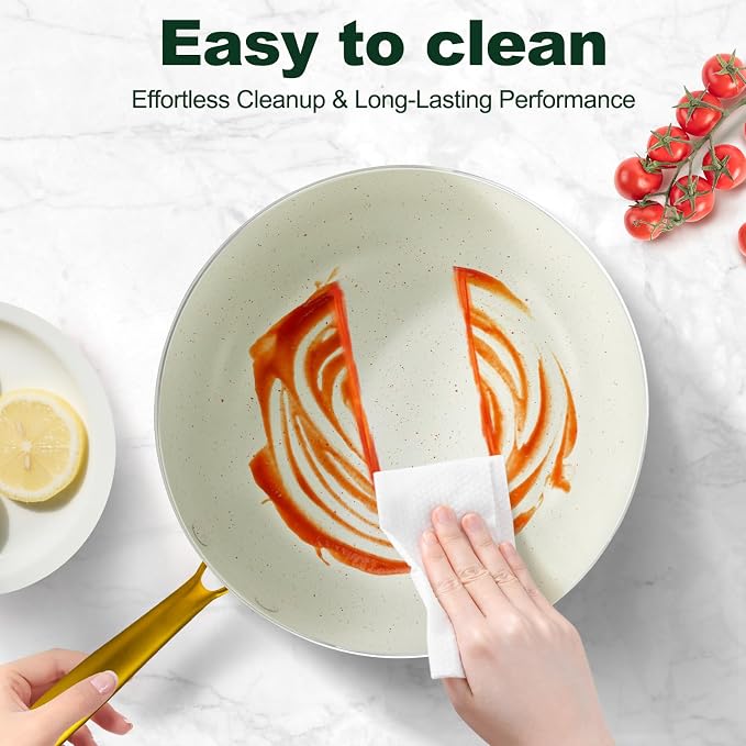 Pots and Pans Set Non Stick, 7 Piece White Granite Induction Cookware Set - Image 7