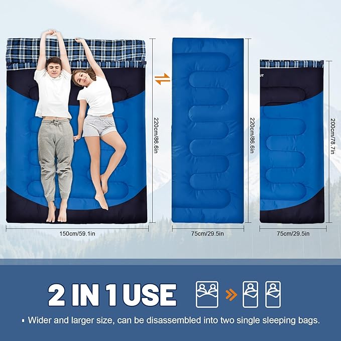 Double Sleeping Bag for Adults Machine Washable 2 Person Camping Sleeping Bag - Image 5